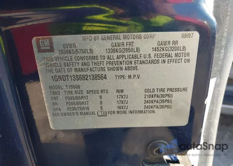 2008 Chevrolet Trailblazer Lt from USA, damaged, VIN 1GNDT13S682138564